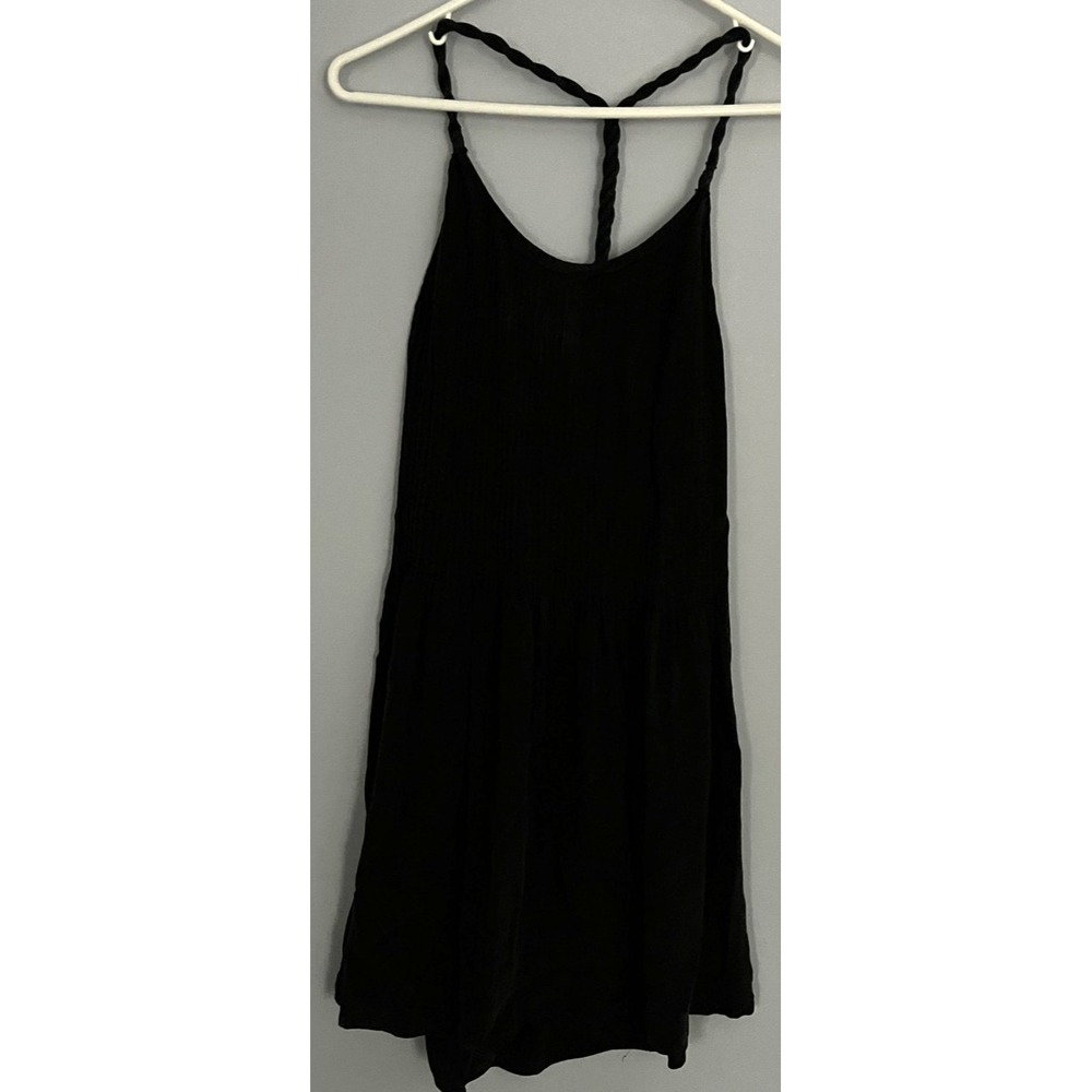 Banana Republic Dress Womens 4 Black 100% Silk Braided Strap Pleated T-Back